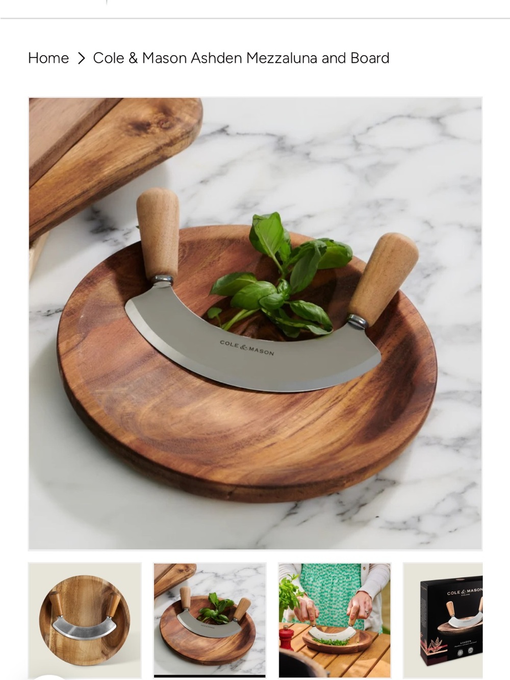 Cole & Mason Ashden Acacia Wood Mezzaluna Knife Board Cutting chopping Herbs Nut